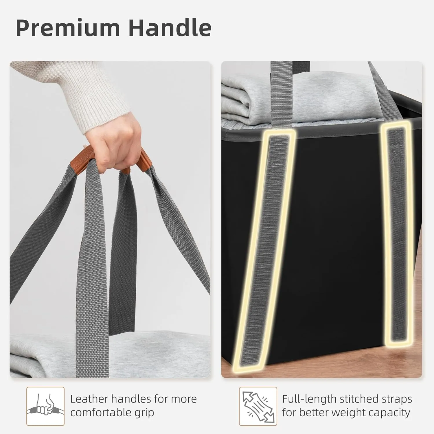 STORAGE MANIAC Collapsible Laundry Caddy, 128L (34 Gal) Large Collapsible Laundry Basket with Sturdy Metal Wire Frame, Long Carry Handles - Space-Saving, Foldable Laundry hamper, 2 Pack Black