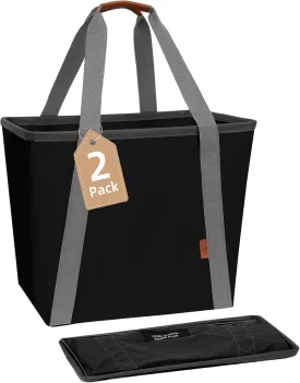 STORAGE MANIAC Collapsible Laundry Caddy, 128L (34 Gal) Large Collapsible Laundry Basket with Sturdy Metal Wire Frame, Long Carry Handles - Space-Saving, Foldable Laundry hamper, 2 Pack Black