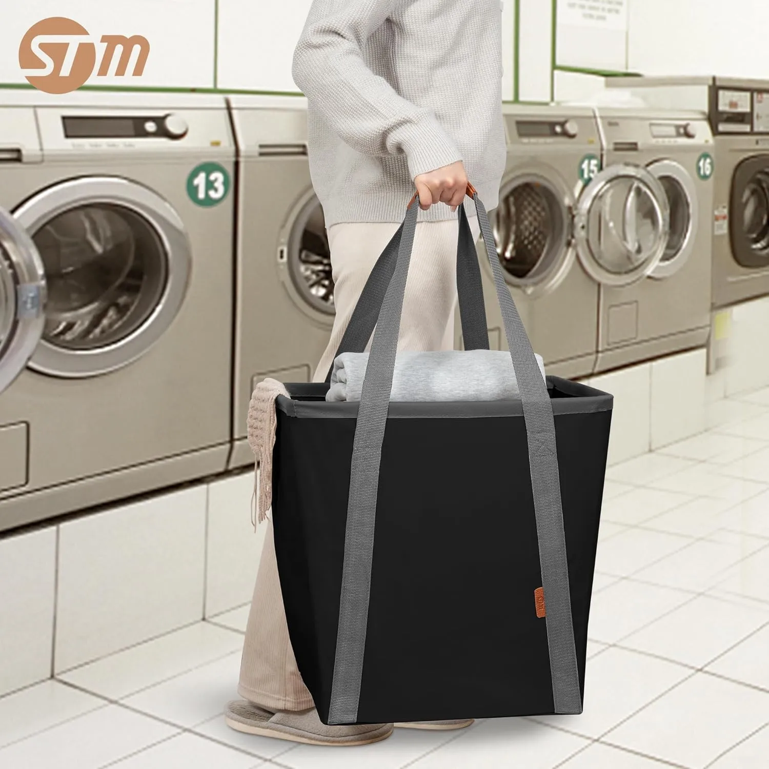 STORAGE MANIAC Collapsible Laundry Caddy, 128L (34 Gal) Large Collapsible Laundry Basket with Sturdy Metal Wire Frame, Long Carry Handles - Space-Saving, Foldable Laundry hamper, 2 Pack Black