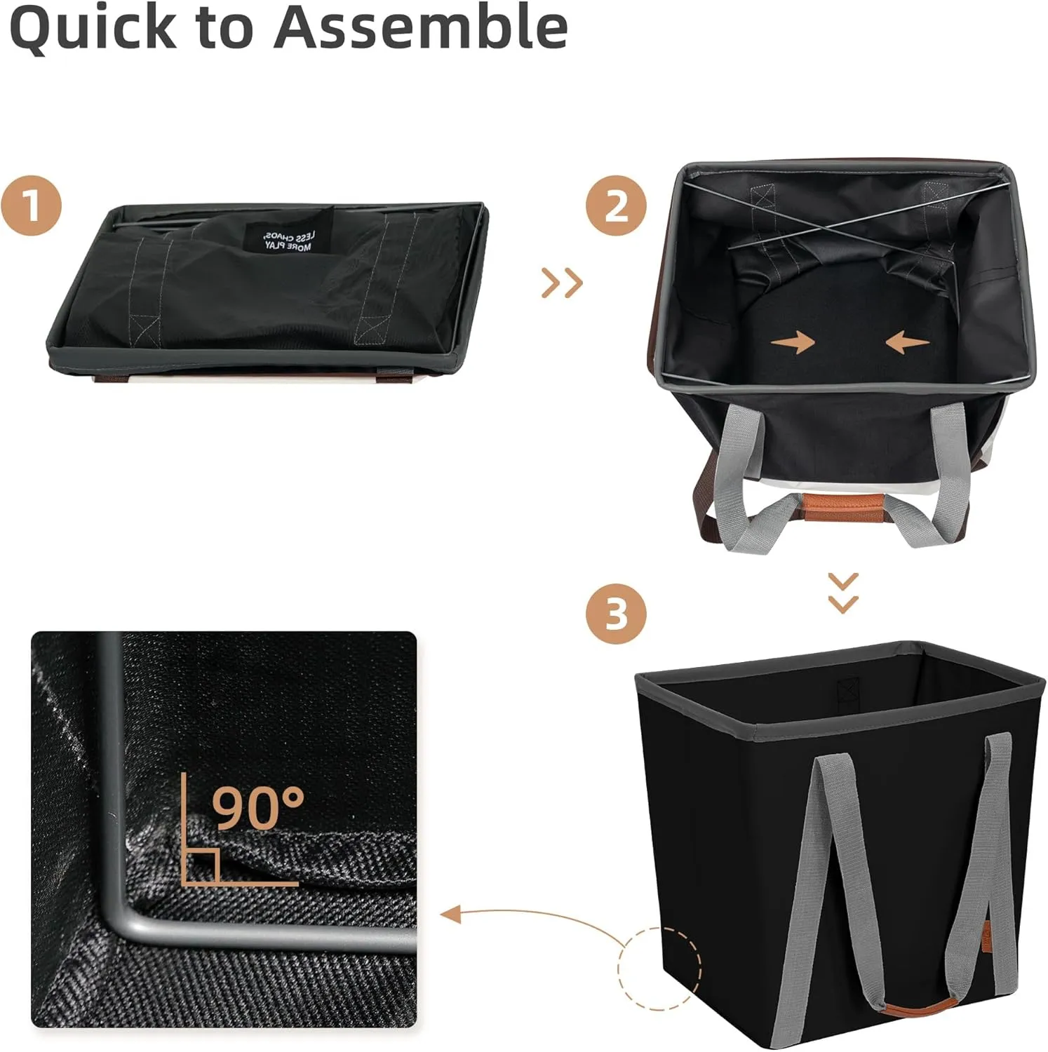 STORAGE MANIAC Collapsible Laundry Caddy, 128L (34 Gal) Large Collapsible Laundry Basket with Sturdy Metal Wire Frame, Long Carry Handles - Space-Saving, Foldable Laundry hamper, 2 Pack Black