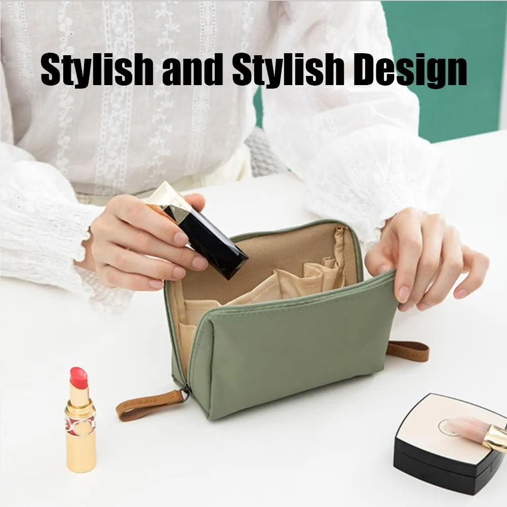 Travel Makeup Pouch for Women, Multifunctional Makeup Bag Small, Makeup Brush Bag with Handle, Lipstick & Toiletry Organizer with Compartments, Travel Makeup Brush Holder (pink)