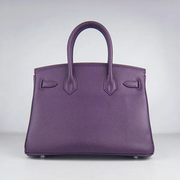 Trendy Inspired Hermes Birkin 30cm Togo Leather Handbags Purple Silver