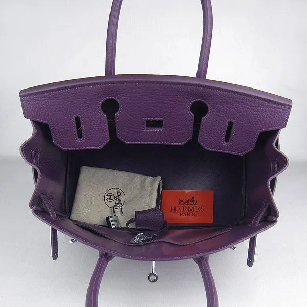 Trendy Inspired Hermes Birkin 30cm Togo Leather Handbags Purple Silver