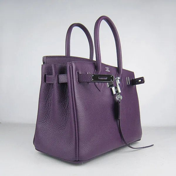 Trendy Inspired Hermes Birkin 30cm Togo Leather Handbags Purple Silver