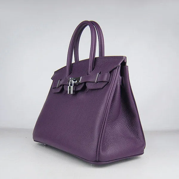 Trendy Inspired Hermes Birkin 30cm Togo Leather Handbags Purple Silver
