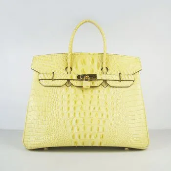 Trendy Inspired Hermes Birkin 35cm Crocodile Head Veins Handbags Yellow Golden