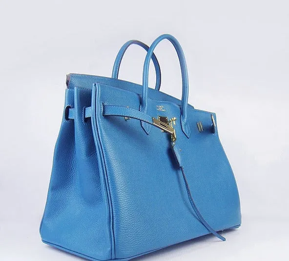 Trendy Inspired Hermes Birkin 35cm Togo Leather Handbags 6099 Blue Golden