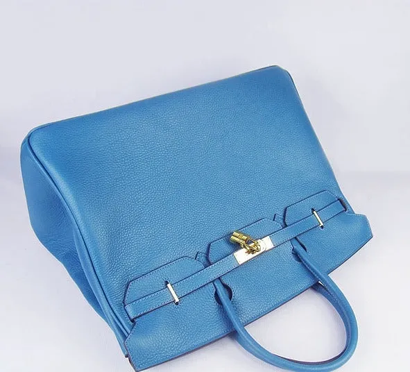 Trendy Inspired Hermes Birkin 35cm Togo Leather Handbags 6099 Blue Golden