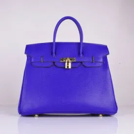 Trendy Inspired Hermes Birkin 35cm Togo Leather Handbags Electric Blue Golden