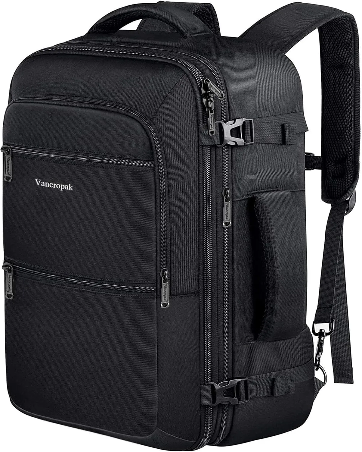 Vancropak Carry On Backpack, 40L Expandable Extra Large Travel Backpack, Flight Approved Water Resistant Luggage Suitcase Daypack, Lightweight College Business Weekender Bag for Men & Women, Black