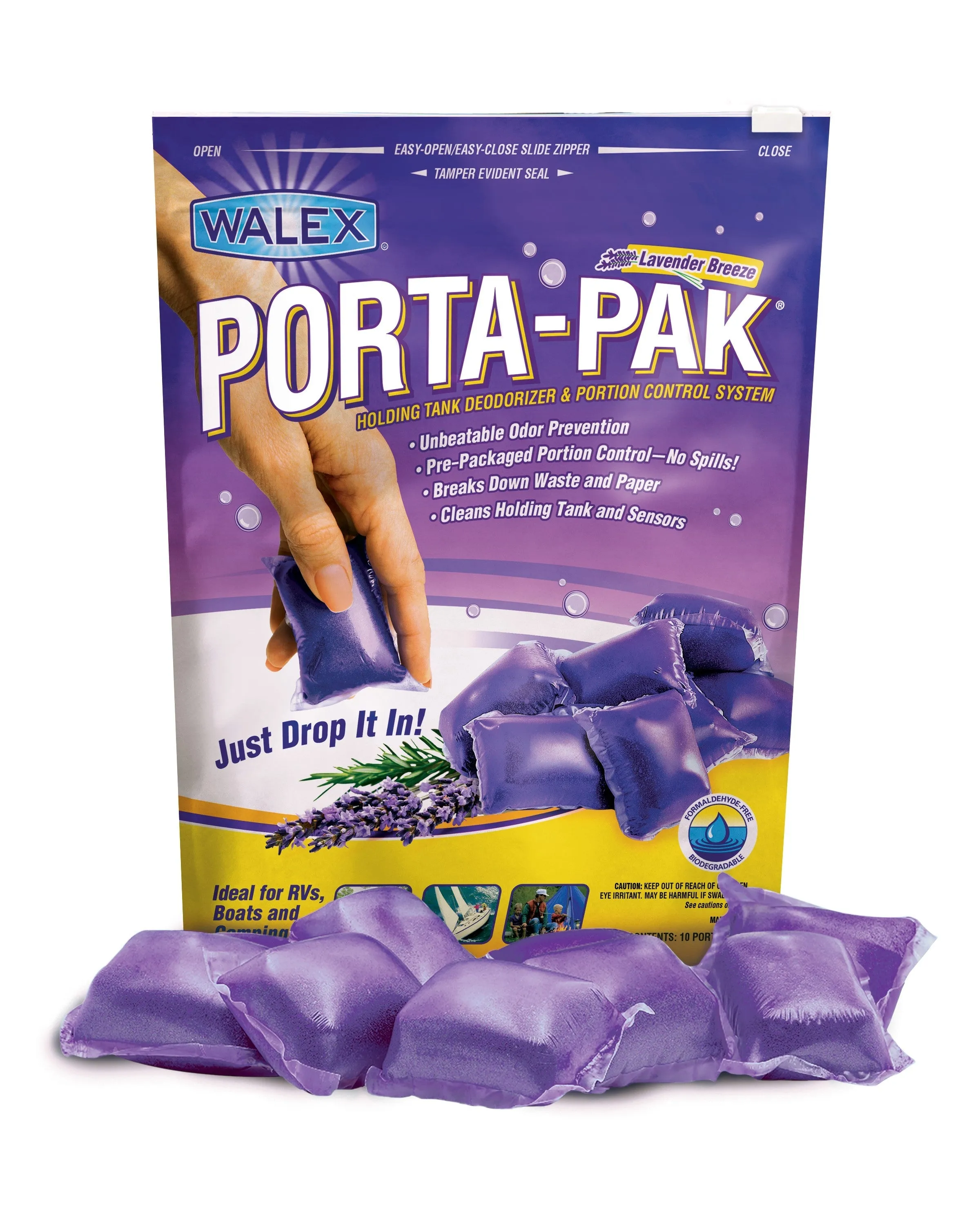 Walex Porta-Pak Deodorizer for Black Holding Tank Odor Control  10-Pack  Purple  Lavender Scent  Small Drop-in Pods
