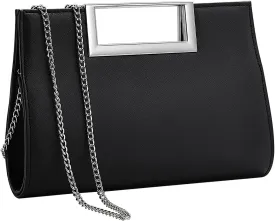 WALLYN'S Clutch Purse for Women PU Leather/Straw Evening Party Metal Grip Cut it out Handbag with Shoulder Chain Strap