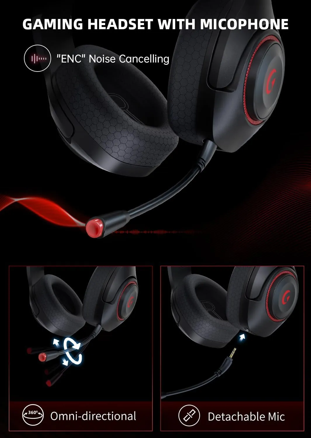 Wireless Gaming Headset with Mic, 2.4GHz USB Gaming Headphones for PC, PS4, PS5, Mac with Bluetooth 5.2, 40H Battery Life, ONLY 3.5mm Wired Jack for Xbox Series (Black Red)