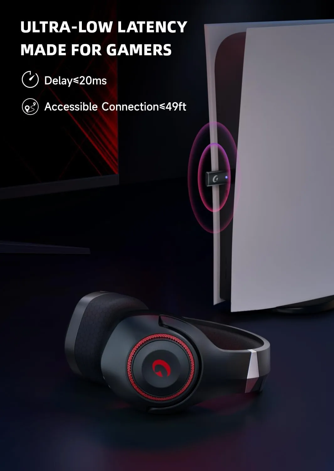Wireless Gaming Headset with Mic, 2.4GHz USB Gaming Headphones for PC, PS4, PS5, Mac with Bluetooth 5.2, 40H Battery Life, ONLY 3.5mm Wired Jack for Xbox Series (Black Red)